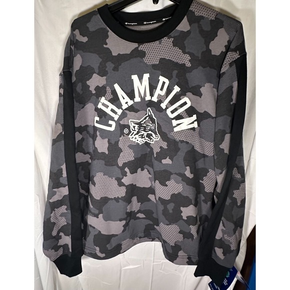 Champion Men's Camo Crewneck Sweatshirt Wolf Logo Pullover, Size L, NWT - Picture 3 of 11